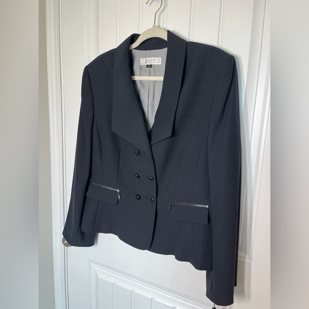 NWT Tahari Double Breasted Patterned Blazer Plus Size - Black Size 18 CB 141 - Picture 4 of 12